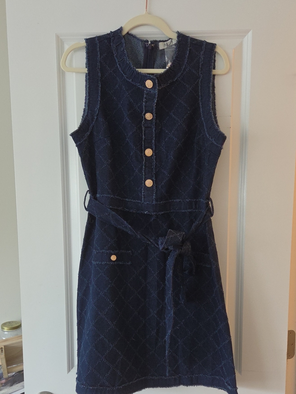 Navy Quilted Sleeveless Button Front Dress